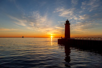Fisherman at the Pierhead Lighthouse at Sunrise, Milwaukee